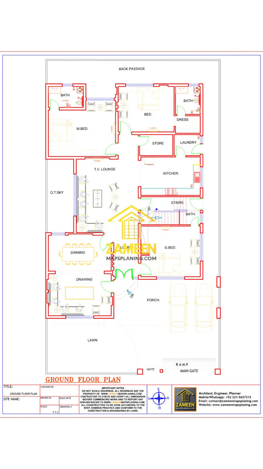 20 Marla (50'-0"X90'-0") Mediterranean Revival Style Villa