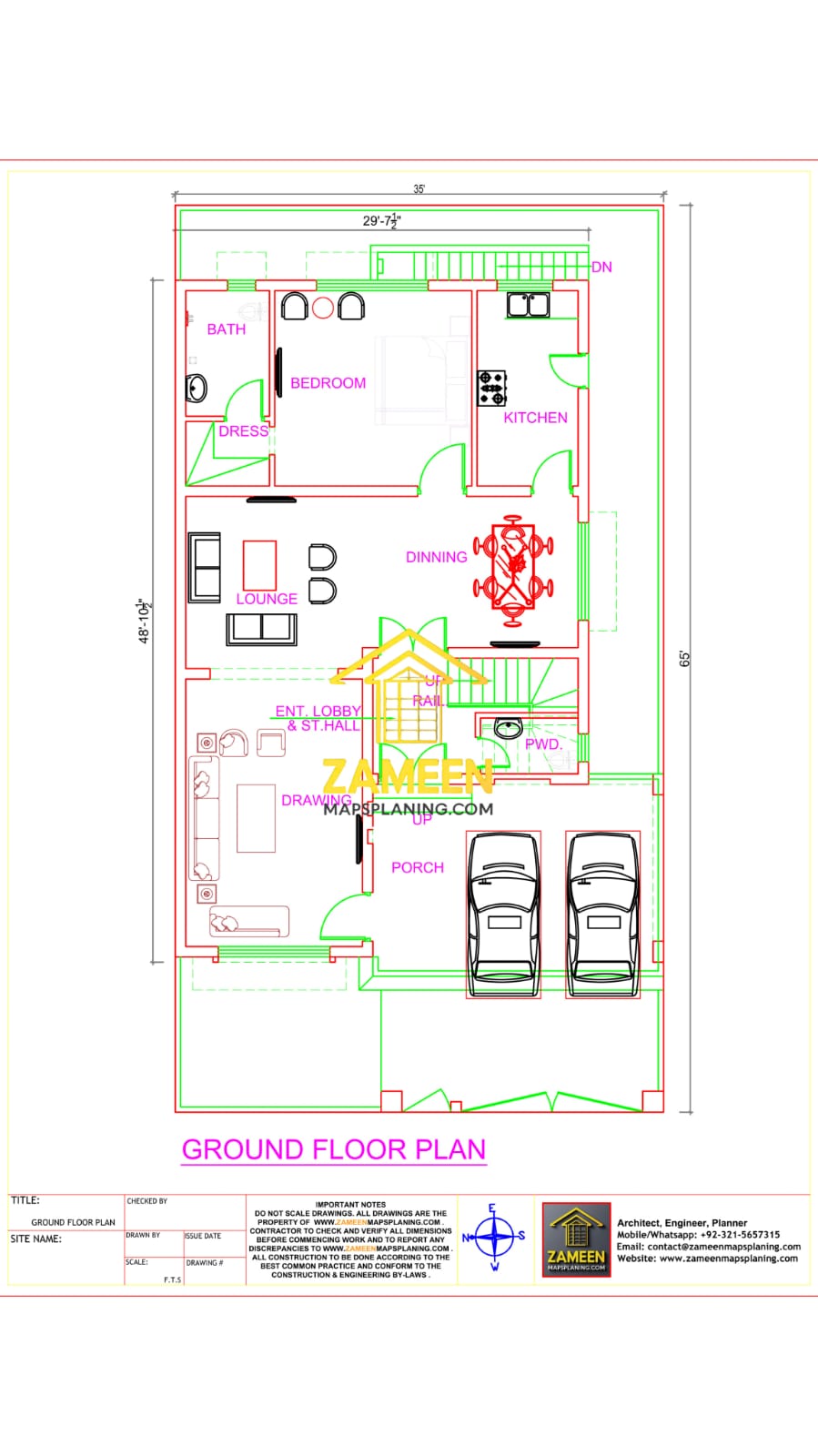 10 Marla (35'-0''X65'-0'') Classic Spanish Colonial Revival Style House