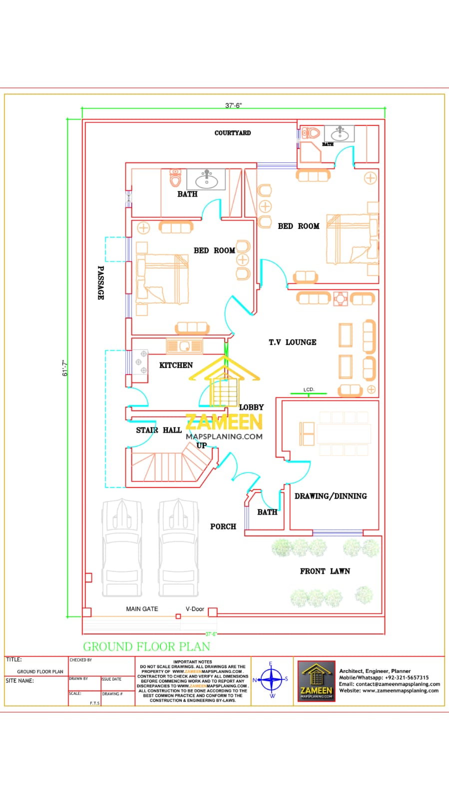 10 Marla (37'-6''X61'-7'') Contemporary Modern Style House