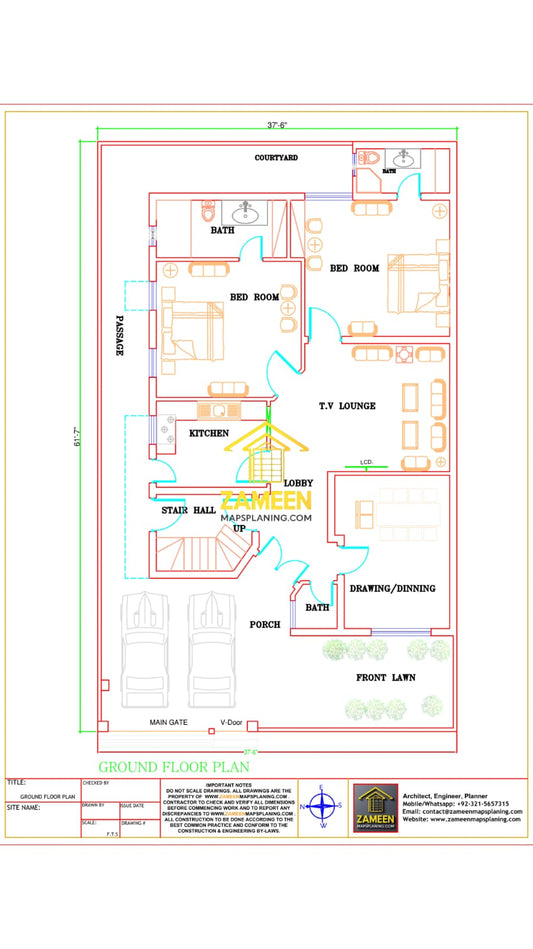 10 Marla (37'-6''X61'-7'') Contemporary Modern Style House