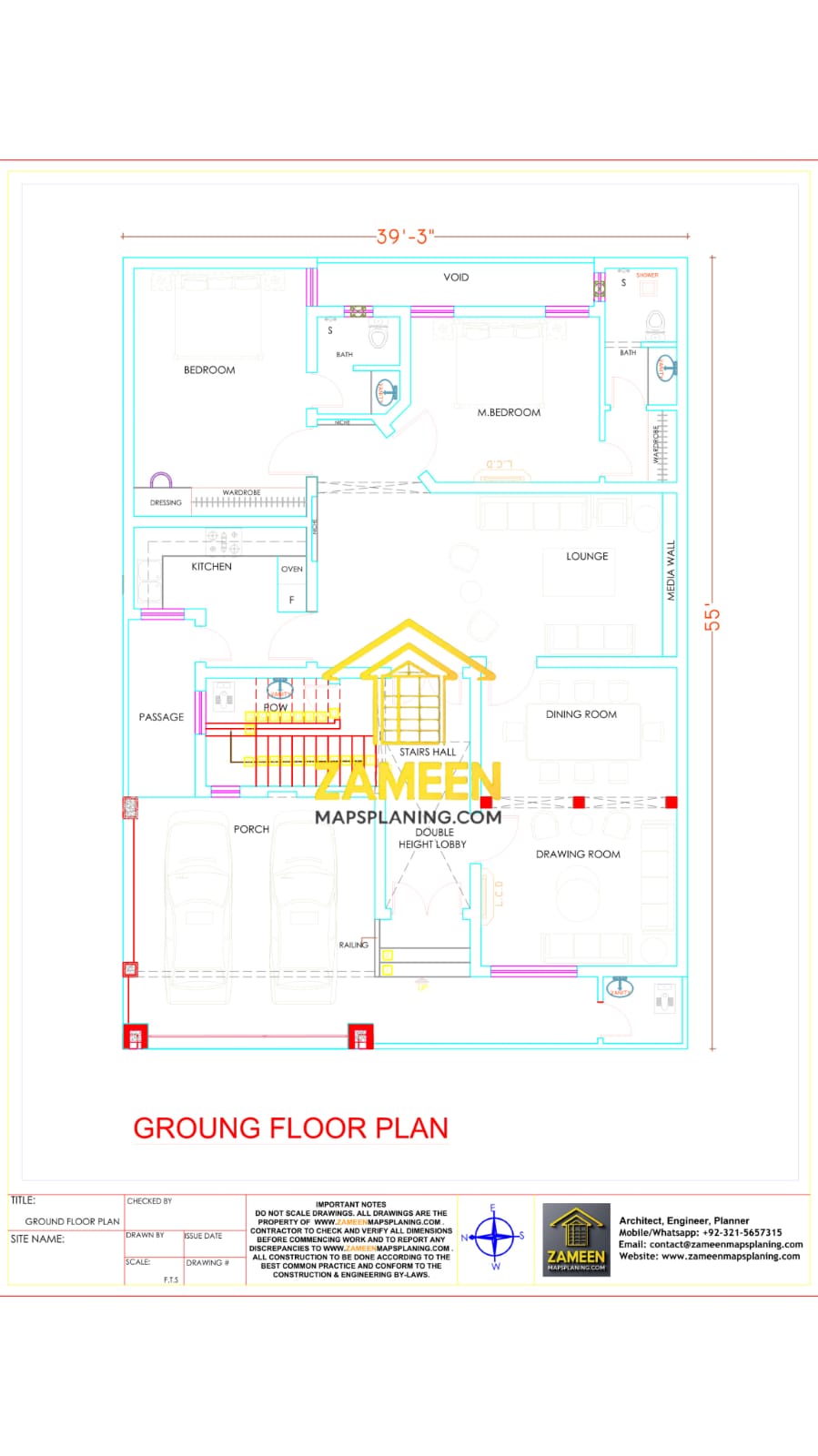 10 Marla (39'-3''X55'-0'') Contemporary Mediterranean Style House