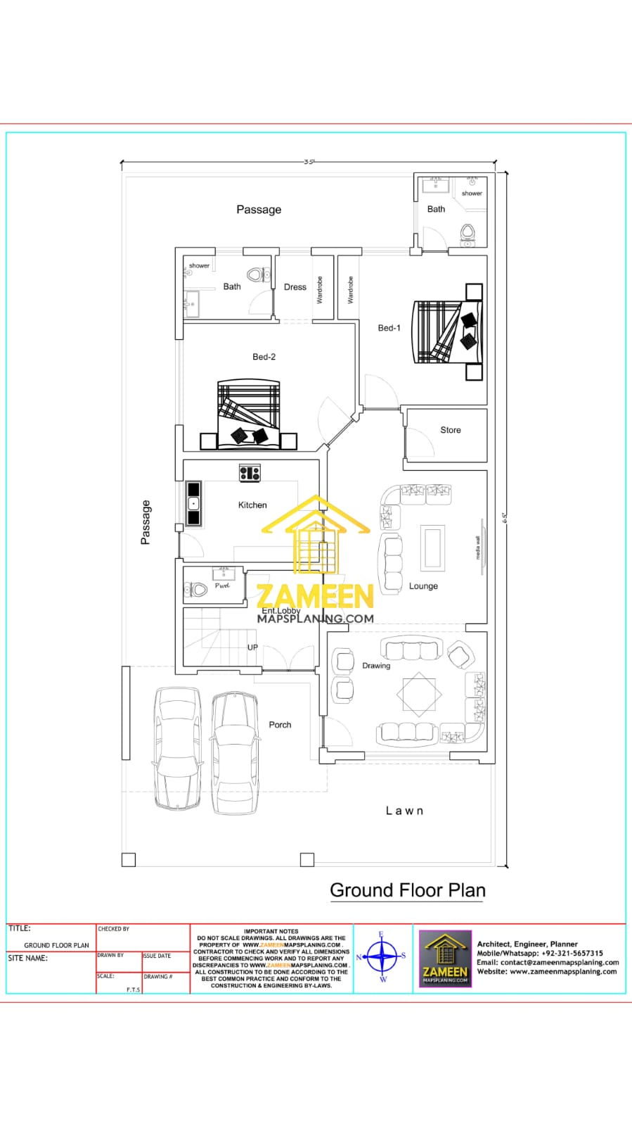 10 Marla (35'-0''X65'-0'') Contemporary Mediterranean Style House