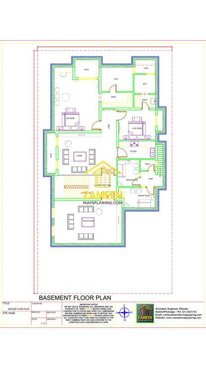 20 Marla (50'-0"X90'-0") Mediterranean Style Villa