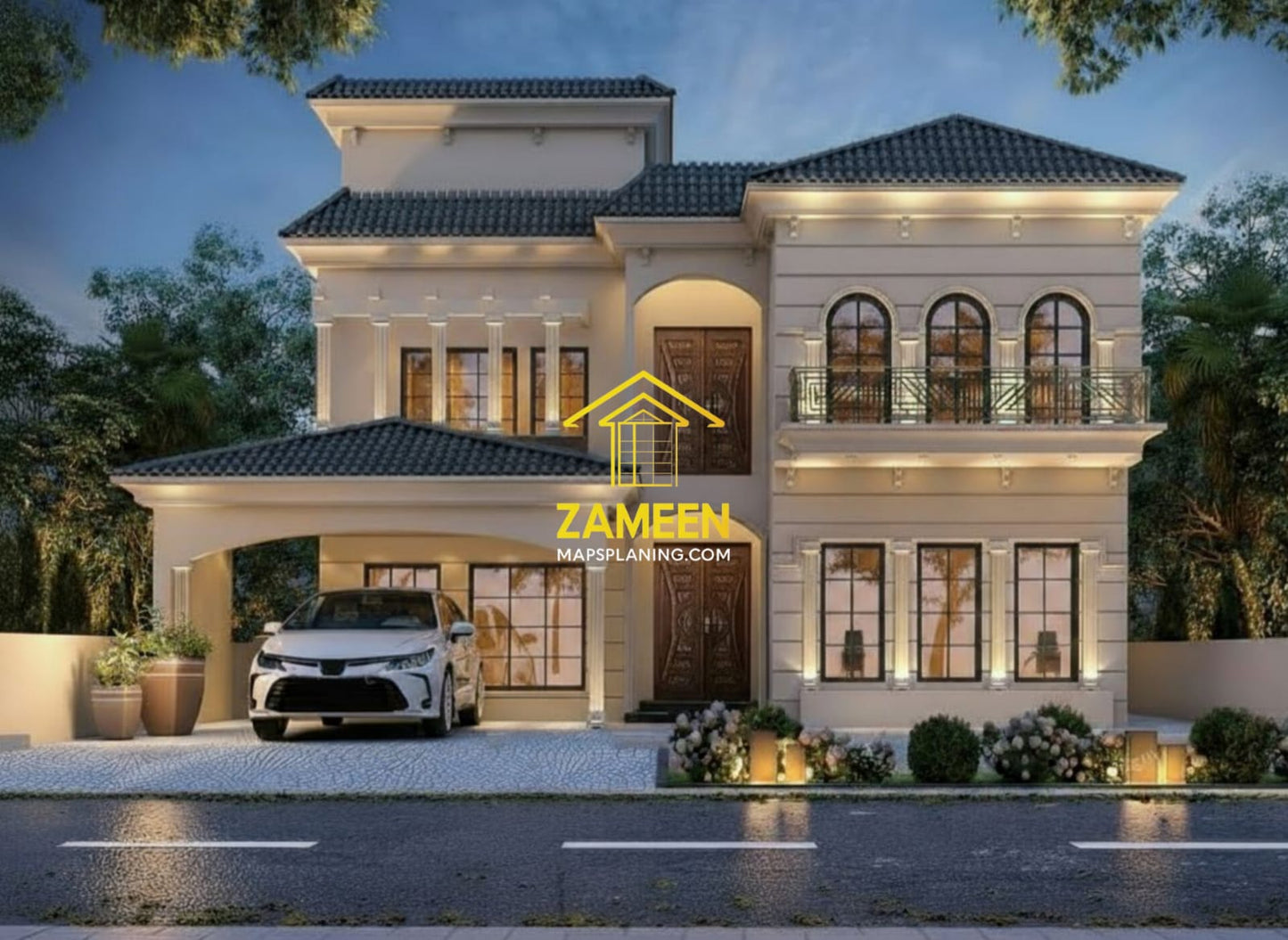 20 Marla (50'-0"X90'-0") Spanish Colonial Style Villa