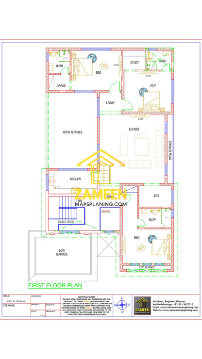 20 Marla (50'-0"X90'-0") Spanish Colonial Style Villa