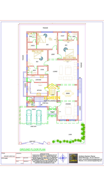 20 Marla (50'-0"X90'-0") Spanish Colonial Style Villa