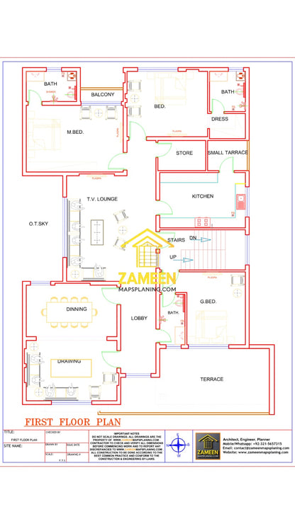 20 Marla (50'-0"X90'-0") Mediterranean Revival Style Villa