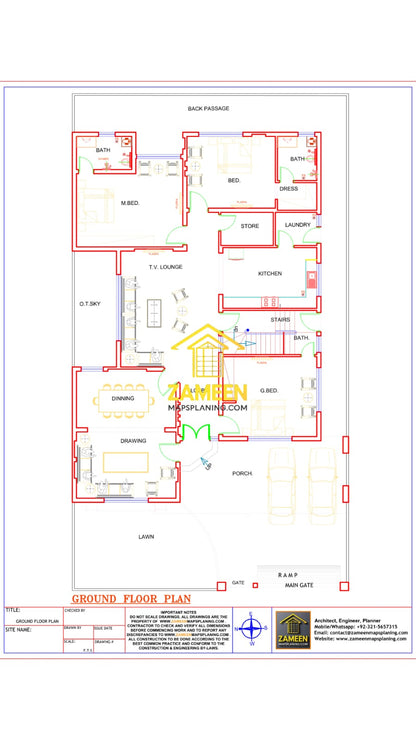 20 Marla (50'-0"X90'-0") Mediterranean Revival Style Villa