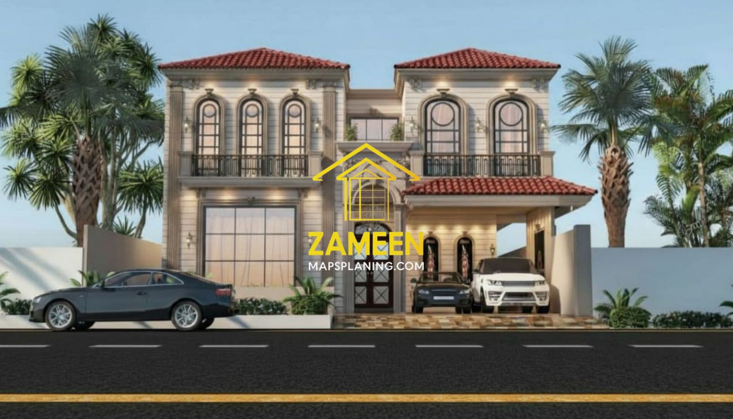 18 Marla (45'-0"X90'-0") Spanish Colonial Revival Mediterranean Tropical Fusion Villa