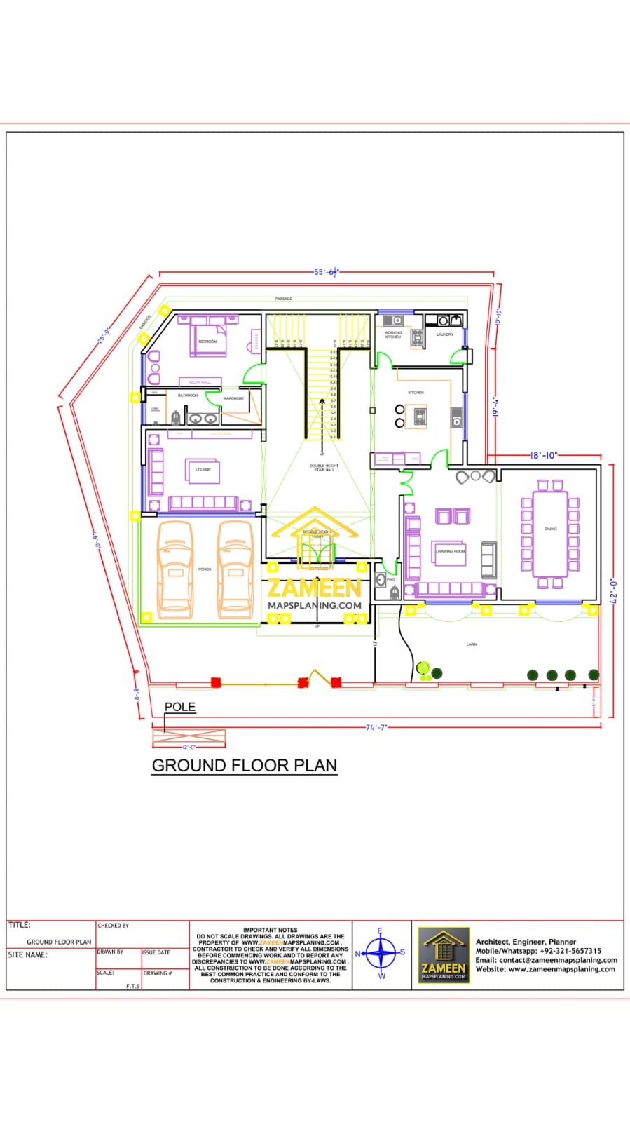 17 Marla Banglow (76'-6"X50'-0") Spanish Colonial Revival Style Mansion